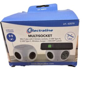 Electraline 62079, Bloco Mini Cubo con Cargador Inalámbrico Rápido