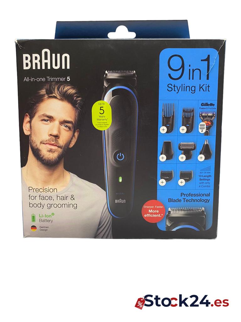 Braun Recortadora de Barba 9 en 1, Máquina de Cortar Pelo, Depiladora Corporal Hombre, MGK 5280, Negro/Azul