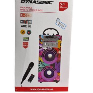 DYNASONIC - (3ª Gen Altavoz Bluetooth Portatil con Modo Karaoke y Micrófono, Radio FM y Lector USB SD (Modelo 15, Luces Discoteca)